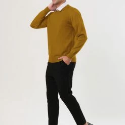 Allegra K Men's Casual Round Neck Long Sleeves Solid Color Knitted Pullover Sweater