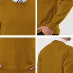 Allegra K Men's Casual Round Neck Long Sleeves Solid Color Knitted Pullover Sweater