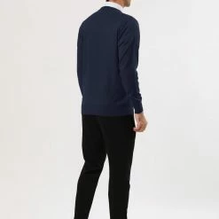 Allegra K Men's Casual Round Neck Long Sleeves Solid Color Knitted Pullover Sweater