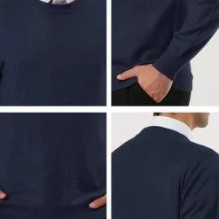 Allegra K Men's Casual Round Neck Long Sleeves Solid Color Knitted Pullover Sweater