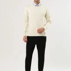 Allegra K Men's Casual Round Neck Long Sleeves Solid Color Knitted Pullover Sweater