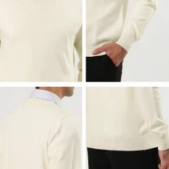 Allegra K Men's Casual Round Neck Long Sleeves Solid Color Knitted Pullover Sweater