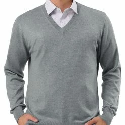 Allegra K Men's Classic Solid Color V Neck Knitted Long Sleeves Pullover Sweater