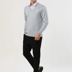 Allegra K Men's Classic Solid Color V Neck Knitted Long Sleeves Pullover Sweater