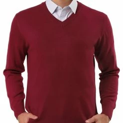 Allegra K Men's Classic Solid Color V Neck Knitted Long Sleeves Pullover Sweater