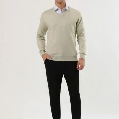 Allegra K Men's Classic Solid Color V Neck Knitted Long Sleeves Pullover Sweater