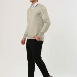 Allegra K Men's Classic Solid Color V Neck Knitted Long Sleeves Pullover Sweater