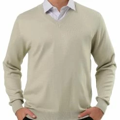 Allegra K Men's Classic Solid Color V Neck Knitted Long Sleeves Pullover Sweater