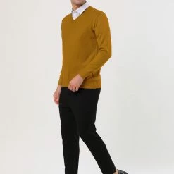 Allegra K Men's Classic Solid Color V Neck Knitted Long Sleeves Pullover Sweater