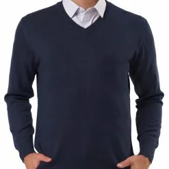 Allegra K Men's Classic Solid Color V Neck Knitted Long Sleeves Pullover Sweater