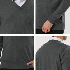 Allegra K Men's Classic Solid Color V Neck Knitted Long Sleeves Pullover Sweater