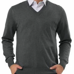 Allegra K Men's Classic Solid Color V Neck Knitted Long Sleeves Pullover Sweater
