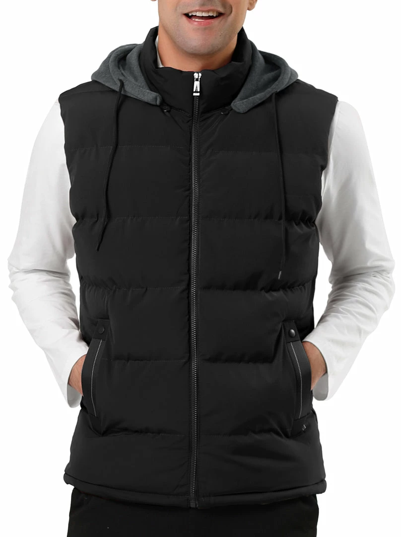 Allegra K Men's Winter Hooded Sleeveless Zipper Padded Vest Down Jacket 9 Allegra K Men's Winter Hooded Sleeveless Zipper Padded Vest Down Jacket