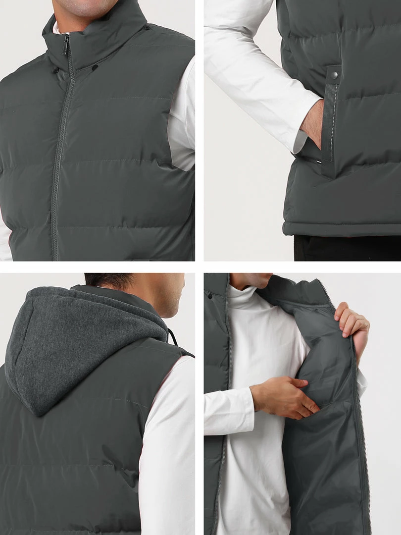 Allegra K Men's Winter Hooded Sleeveless Zipper Padded Vest Down Jacket 18 Allegra K Men's Winter Hooded Sleeveless Zipper Padded Vest Down Jacket