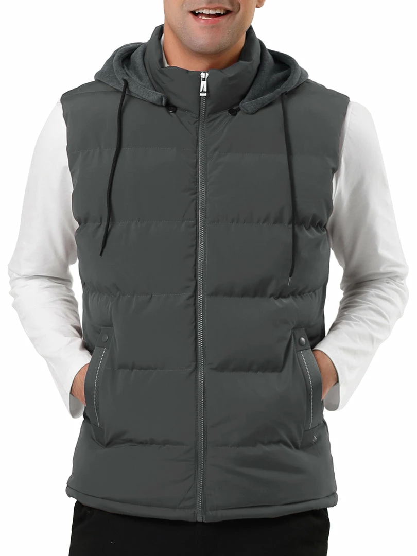 Allegra K Men's Winter Hooded Sleeveless Zipper Padded Vest Down Jacket 14 Allegra K Men's Winter Hooded Sleeveless Zipper Padded Vest Down Jacket