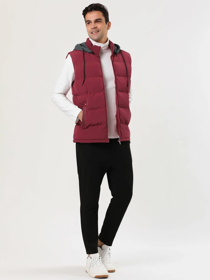 Allegra K Men's Winter Hooded Sleeveless Zipper Padded Vest Down Jacket 5 Allegra K Men's Winter Hooded Sleeveless Zipper Padded Vest Down Jacket