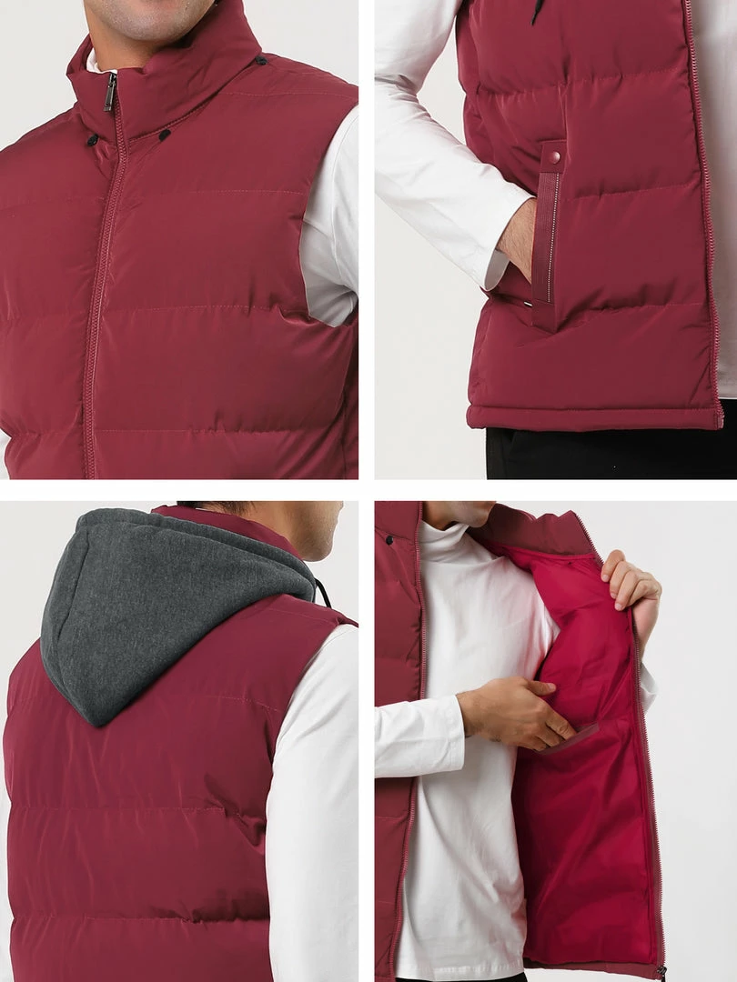 Allegra K Men's Winter Hooded Sleeveless Zipper Padded Vest Down Jacket 8 Allegra K Men's Winter Hooded Sleeveless Zipper Padded Vest Down Jacket