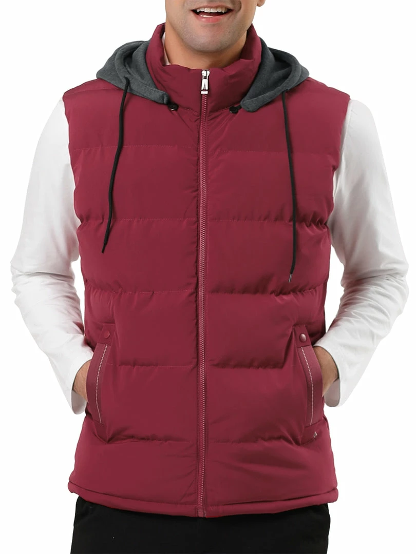 Allegra K Men's Winter Hooded Sleeveless Zipper Padded Vest Down Jacket 4 Allegra K Men's Winter Hooded Sleeveless Zipper Padded Vest Down Jacket