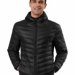 Allegra K Men's Winter Coats Lightweight Solid Color Full-Zip Hooded Puffer Down Jacket