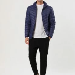 Allegra K Men's Winter Coats Lightweight Solid Color Full-Zip Hooded Puffer Down Jacket