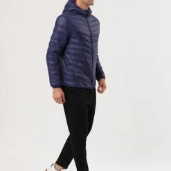 Allegra K Men's Winter Coats Lightweight Solid Color Full-Zip Hooded Puffer Down Jacket