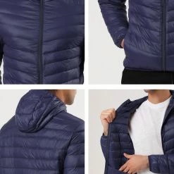 Allegra K Men's Winter Coats Lightweight Solid Color Full-Zip Hooded Puffer Down Jacket