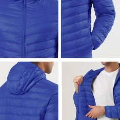 Allegra K Men's Winter Coats Lightweight Solid Color Full-Zip Hooded Puffer Down Jacket