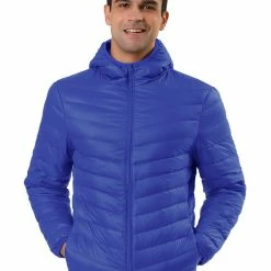 Allegra K Men's Winter Coats Lightweight Solid Color Full-Zip Hooded Puffer Down Jacket