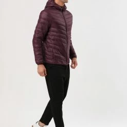 Allegra K Men's Winter Coats Lightweight Solid Color Full-Zip Hooded Puffer Down Jacket