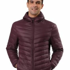 Allegra K Men's Winter Coats Lightweight Solid Color Full-Zip Hooded Puffer Down Jacket