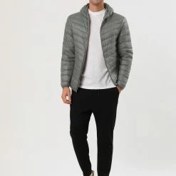 Allegra K Men's Winter Coats Lightweight Solid Color Full-Zip Hooded Puffer Down Jacket