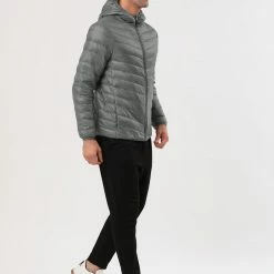 Allegra K Men's Winter Coats Lightweight Solid Color Full-Zip Hooded Puffer Down Jacket