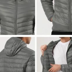 Allegra K Men's Winter Coats Lightweight Solid Color Full-Zip Hooded Puffer Down Jacket