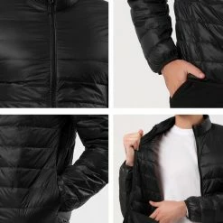 Allegra K Men's Winter Stand Collar Zip Up Long Sleeves Padded Coat Down Jacket