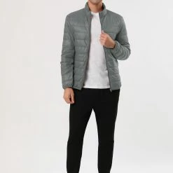 Allegra K Men's Winter Stand Collar Zip Up Long Sleeves Padded Coat Down Jacket