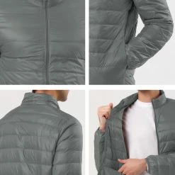 Allegra K Men's Winter Stand Collar Zip Up Long Sleeves Padded Coat Down Jacket