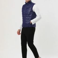 Allegra K Men's Winter Lightweight Packable Zip Up Sleeveless Padded Puffer Vest