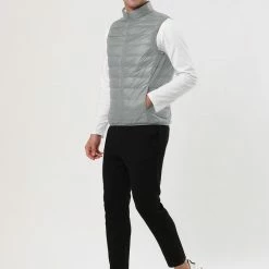 Allegra K Men's Winter Lightweight Packable Zip Up Sleeveless Padded Puffer Vest