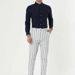 Allegra K Men's Casual Striped Dress Pants Slim Fit Flat Front Contrast Color Suit Trousers 48 Allegra K Men's Casual Striped Dress Pants Slim Fit Flat Front Contrast Color Suit Trousers