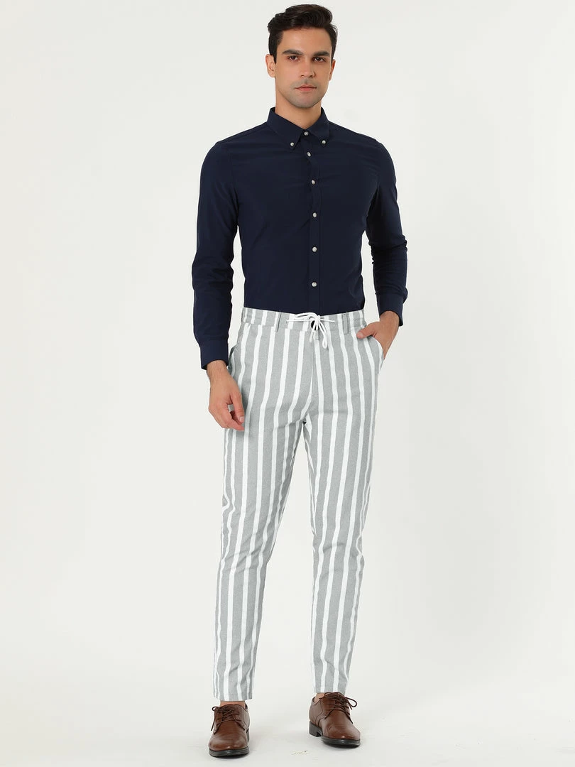 Allegra K Men's Casual Striped Dress Pants Slim Fit Flat Front Contrast Color Suit Trousers 24 Allegra K Men's Casual Striped Dress Pants Slim Fit Flat Front Contrast Color Suit Trousers