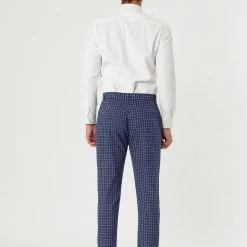 Allegra K Men's Business Pants Checked Printed Slim Fit Flat Front Plaid Dress Trousers