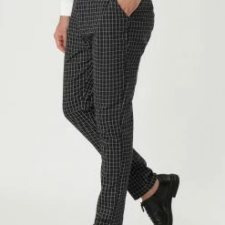 Allegra K Men's Business Pants Checked Printed Slim Fit Flat Front Plaid Dress Trousers