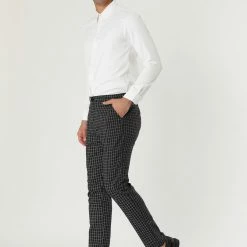 Allegra K Men's Business Pants Checked Printed Slim Fit Flat Front Plaid Dress Trousers