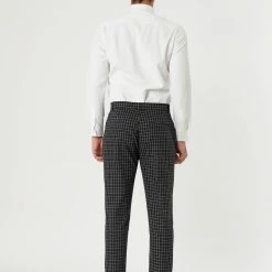 Allegra K Men's Business Pants Checked Printed Slim Fit Flat Front Plaid Dress Trousers