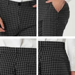 Allegra K Men's Business Pants Checked Printed Slim Fit Flat Front Plaid Dress Trousers