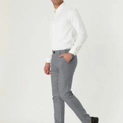 Allegra K Men's Business Pants Checked Printed Slim Fit Flat Front Plaid Dress Trousers