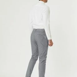 Allegra K Men's Business Pants Checked Printed Slim Fit Flat Front Plaid Dress Trousers