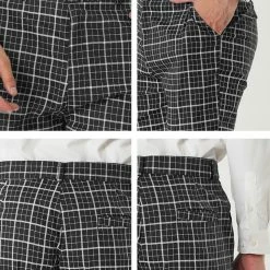 Allegra K Men's Business Pants Checked Printed Slim Fit Flat Front Plaid Dress Trousers