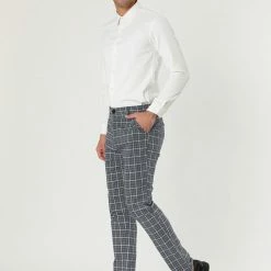 Allegra K Men's Business Pants Checked Printed Slim Fit Flat Front Plaid Dress Trousers