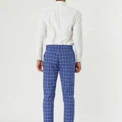 Allegra K Men's Business Pants Checked Printed Slim Fit Flat Front Plaid Dress Trousers